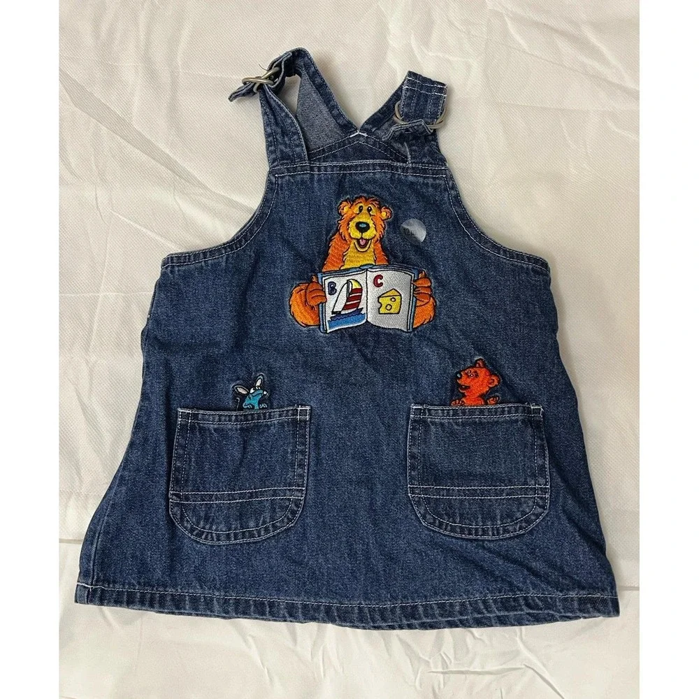 Disney Bear In The Big Blue House Toddler Set‎ Denim Dress Jumper Overall Vtg